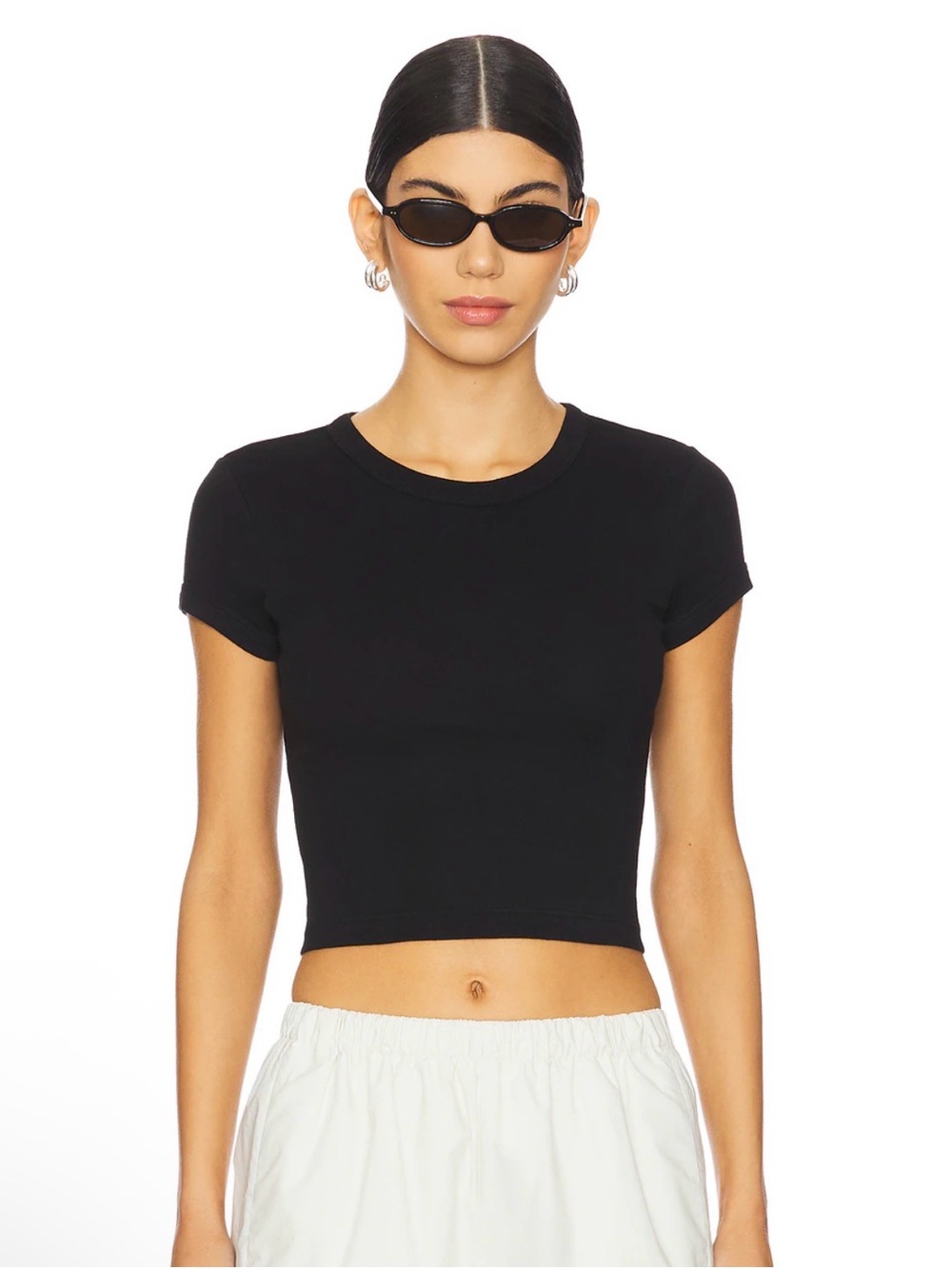 Enza Costa Silk Blend Black Crop Tee Sleek Short Sleeve Top